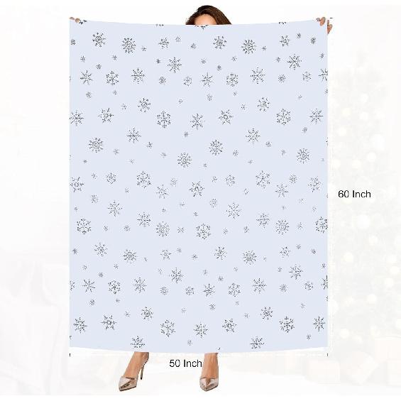 FRAMICS Christmas Throw Blanket, Soft White Winter Fleece Blanket Throw, Silver Snowflake Warm Fuzzy Flannel Blanket for Couch Sofa Decorative