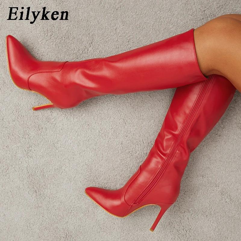 Fashion Eilyken White Black Zipper Women High Heel Boots Designer Shoes Long Knee-High Boots the Knee Botas Mujer
