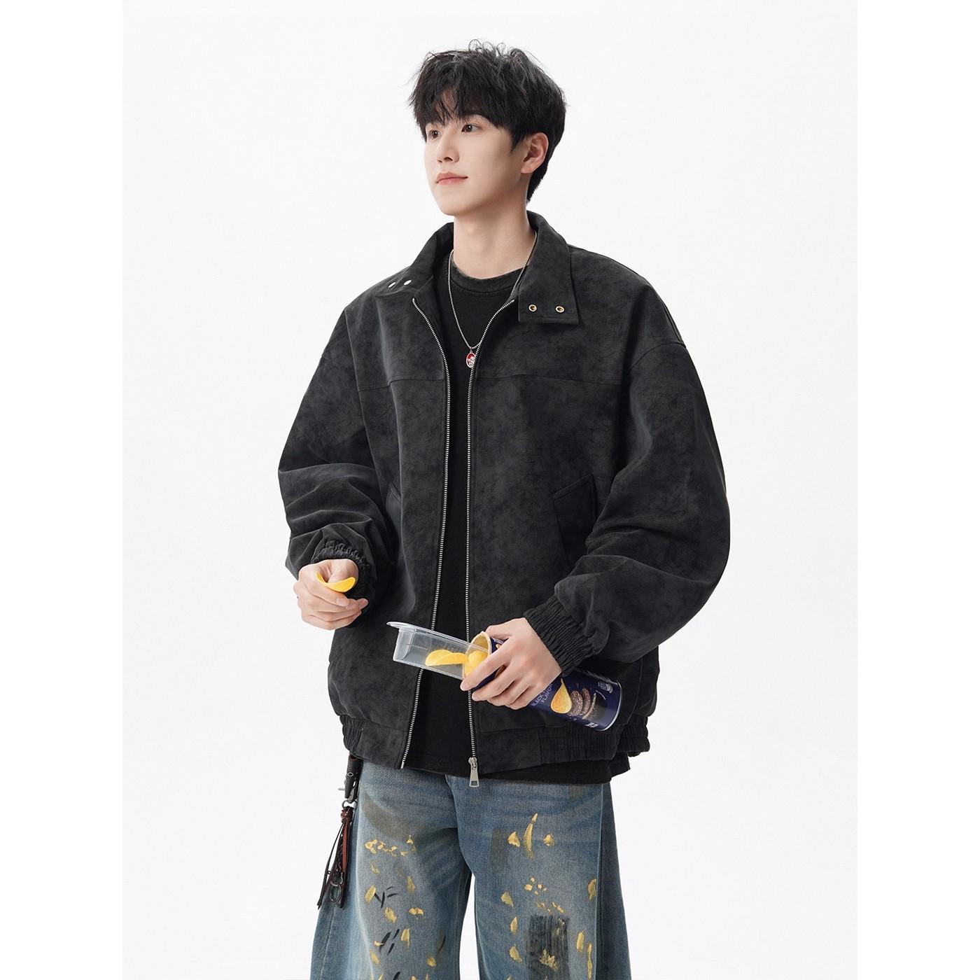

Men s Retro Tie-Dye PU Leather Jacket - Autumn Scruffy Cool Workwear for Couples 2XL чорний
