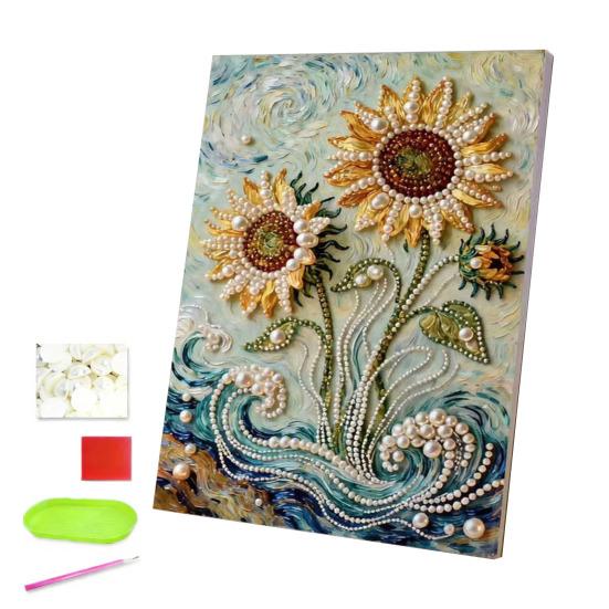 DIY 5D Faux Pearl Painting Kit Castle Butterfly Ocean Sunflower Plastic Pearl Art Kit for Adults Beginner Gemstone Art Craft for Gift Home Wall Decor