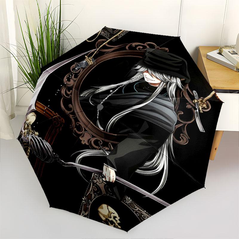 1 PC Automatic Folding Umbrella - Black Butler Pattern Portable Foldable Design With 8 Ribs Christmas Birthday Gifts