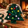 Seasonal Hanging Tree Small Trinket Bag Plush Drawstring Gift Accents Christmas Pom Bell Bags