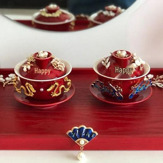 Wedding Ceramic Gaiwan Tea Cup Set