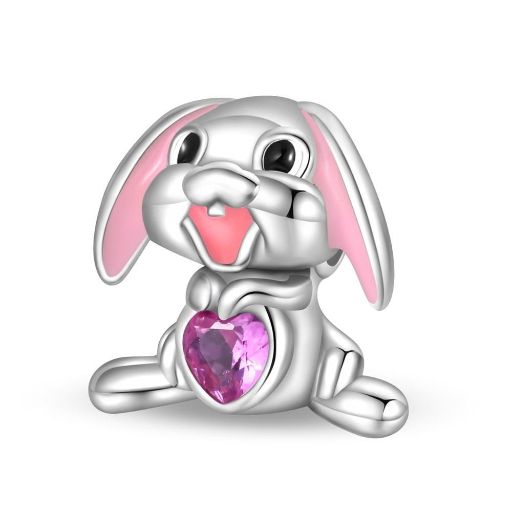 

Original Copper Charms Luxury Purple Heart Pink Rabbit Beads Fit Bracelet Diy Women Making Delicate Gift