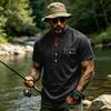 Herren Leinen Kurzarmhemd mit Kordelzug Lässig Retro Sommer Oberteil