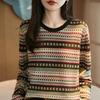 Autumn Winter Vintage Ethnic Women S Round Neck Knitted Sweater