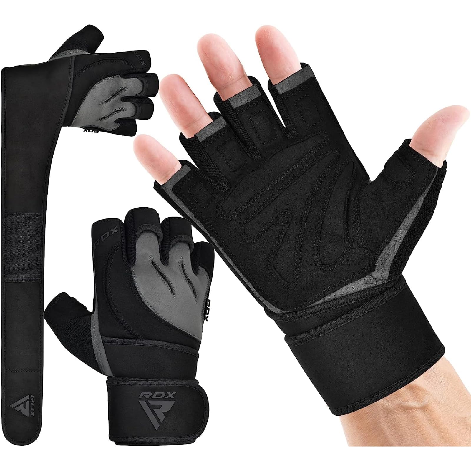 

RDX Training Gloves Muscle Training Gloves with Wrist Weight Lifting Gym Protection for Men and Genuine Japanese Product [Improved Grip] Wraps, серый