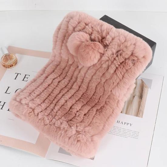 New lady real rex rabbit fur hat Natural warm rex rabbit fur hat scarf Women hand knitted soft real rabbit fur caps scarves