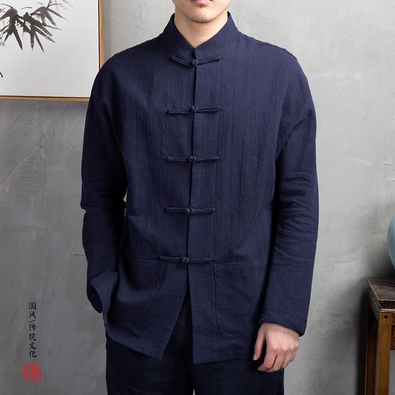 Herren Retro Chinesischer Stil Leinen Langarmhemd