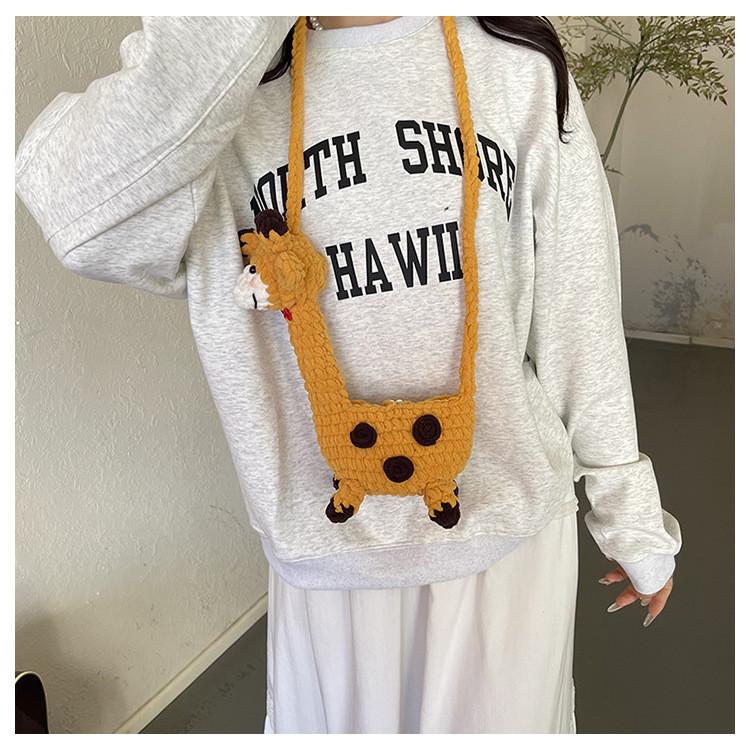 Animal Safari Mini Handcrafted Crochet Bag With Pure Color Knit For Daily Use