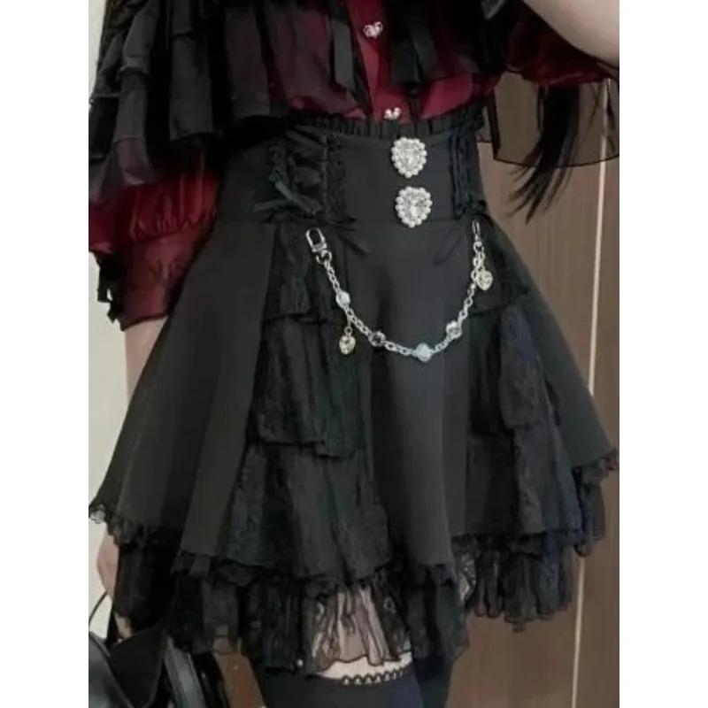 Cute Lace Bow Lolita Shirts Women Japanese Y2K Puff Long Sleeve Slim Fit Blouse Subcultural Matching Clothing