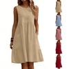 Women Sleeveless Casual Summer Dress Cotton Linen A Line Sundress Loose Fit Tank Dress with Pockets Simple Solid Design