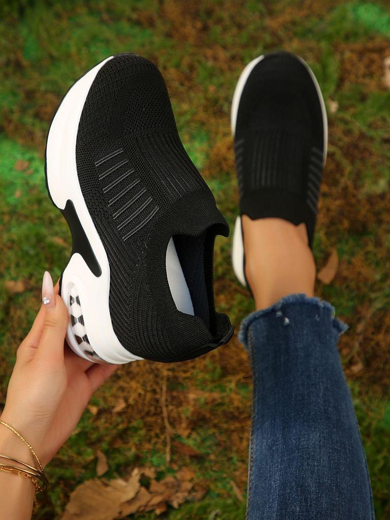 Women's Autumn Round Toe Fly Knit Platform Wedge Shoes - Comfortable & Casual