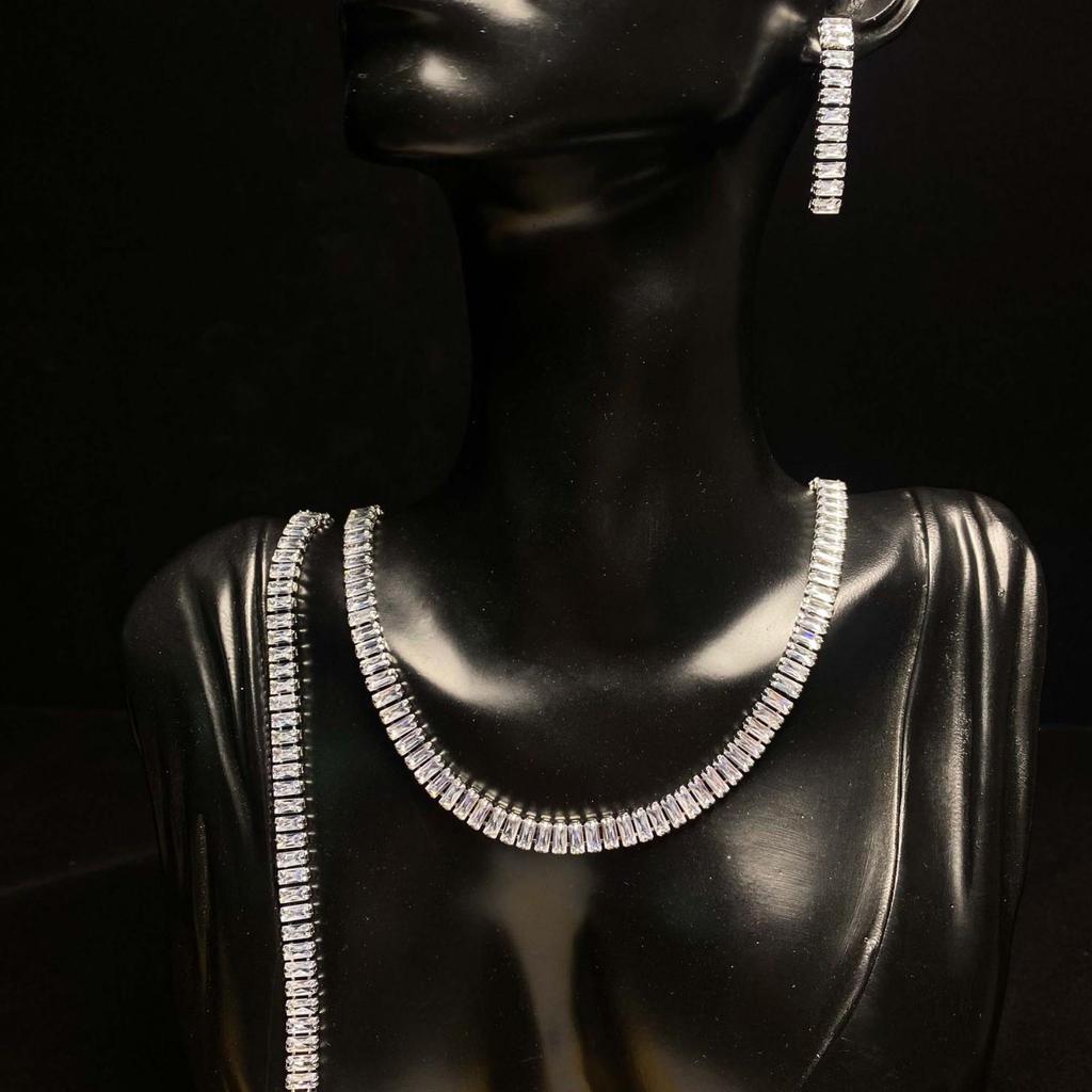 Multi-color Zircon Claw Chain Necklace & Colorful Zircon Choker Bracelet Earrings Set for Women