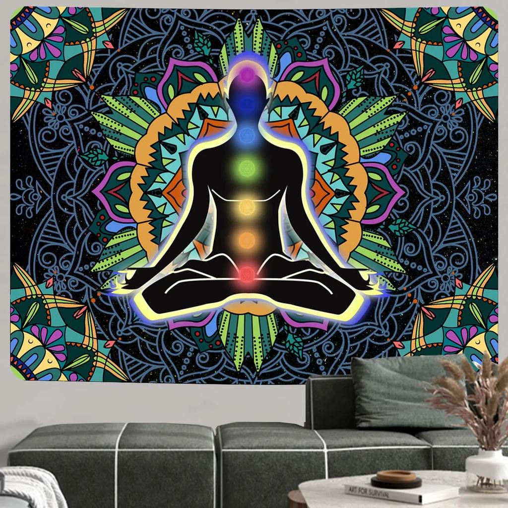 Sieben Chakra Wandteppich Yoga Meditation Wandteppich Buntes Mandala Indisch Hippie Wandteppich Wandbehang für Wohnzimmer Schlafzimmer