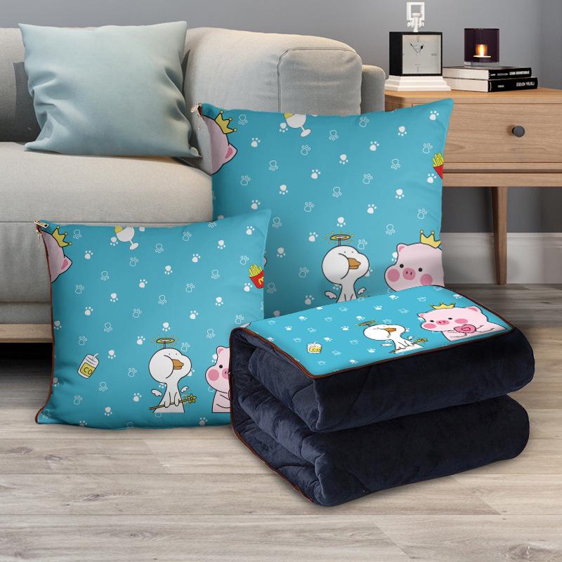 Custom Cartoon Plush Throw Pillow Blanket with Fleece Lining