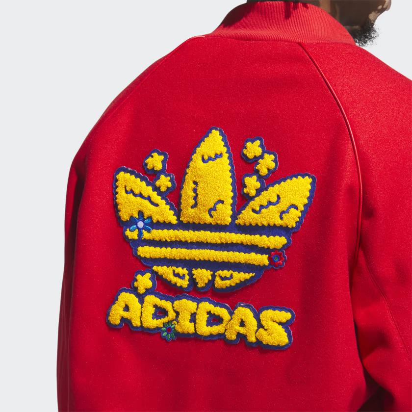 Adidas Originals Collegiate Badge Letterman Jacket with Cartoon Print Men Jackets Red IT6357