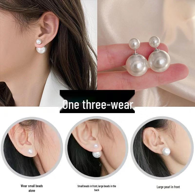 Korean Double-Sided Pearl Stud Earrings: New 2025 Trendy, Versatile, High-End Women's Fashion