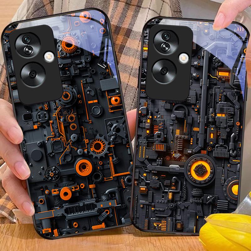 Circuit Diagram Gray For Oppo A79 5G 58 78 74 60 4G Reno 11F Realme GT 6 11 Note 50 10 C55 X2 Tempered Glass Black Phone Case