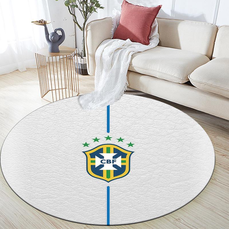 Brazil National Football Team2 Round Area Rug,Carpet Rug for Living Room Bedroom Sofa Playroom Decor,Non-slip Floor Mat