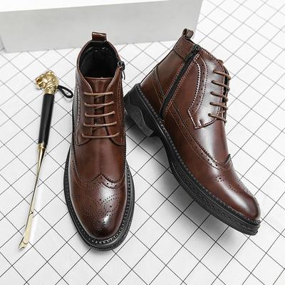Neue Modische Winter Lackleder Brogue Stiefeletten Herren Schnürschuhe High Tops Für Herren Flats Alltag All Match Schuhe