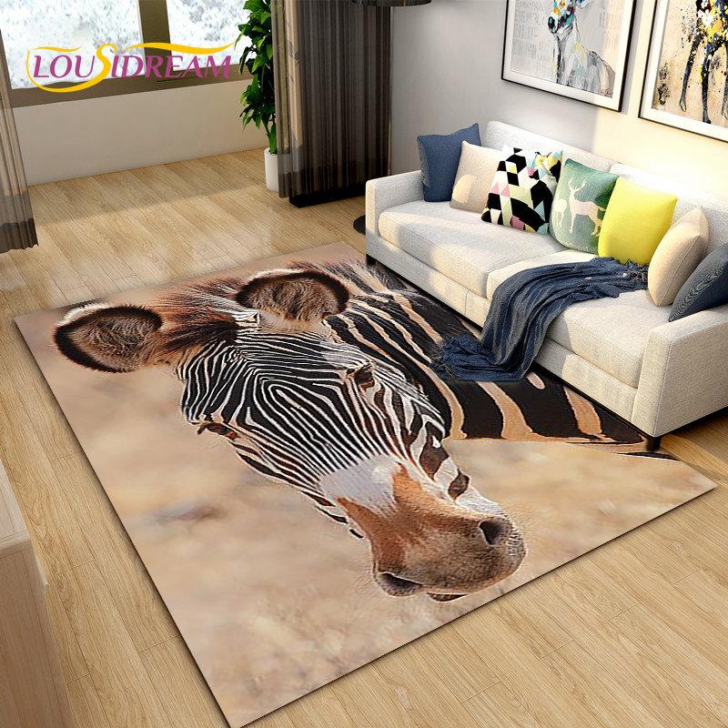 Wild Animal Zebra Area Rug Large,Carpet Rug for Living Room Bedroom Kitchen Doormat Decoration,Children Play Non-slip Floor Mat