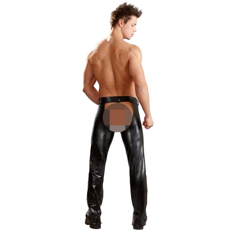 Men's Sexy Pants Sex Role-Play Buckle Belt Hollow Out Zipper Dancing Nightclub Gay Erotic Underwear