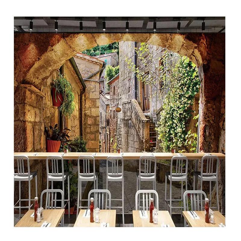 3d Wallpaper European Town Street View Wall Paper Kitchen Living Room Restaurant Home Decoration Mural