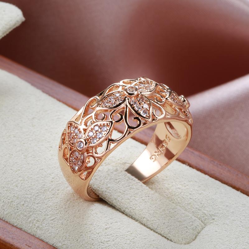 New  Rose Gold Rings For Women Natural Zircon Flower Ring Vintage Bride Wedding Fine Jewelry Party Gift