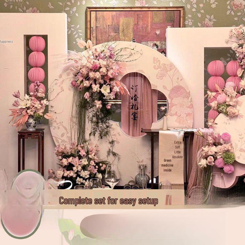 

2025 Pink Chinese-Style Engagement Banquet Decoration Set with Background Wall KT Board Pink Engagement D1