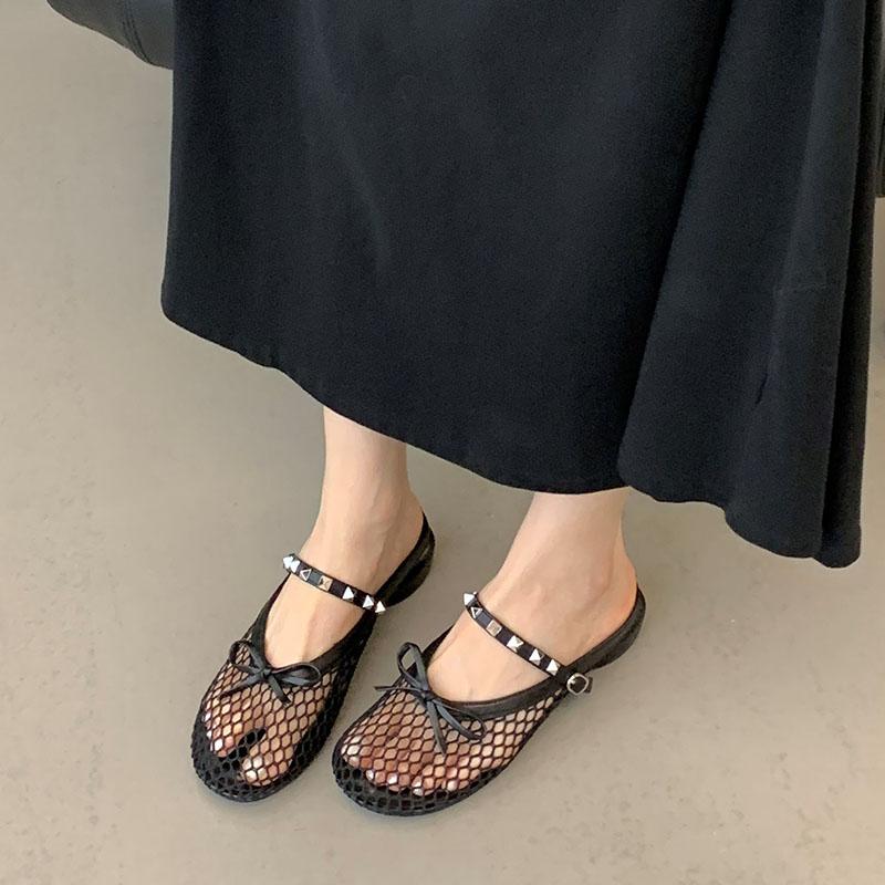 Мода Новинка 2025 Мода Заклепка Женские Балетки Мэри Джейн Обувь Бабочка-узел Женская Круглый Носок Обувь Слипоны Женские Балетки С Обувью