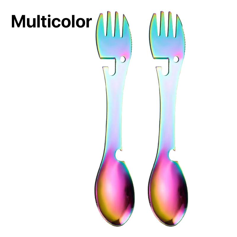 5 In 1 Multitool Stainless Steel Fork Spork Spoon Cutlery Flatware Utensil Portable Camp Multi Tool Bottle Opener Can Opener