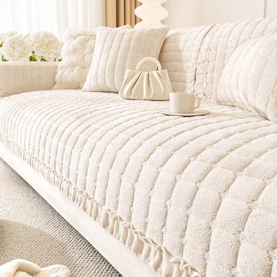 Cream Style Sofa Cushion, New Autumn and Winter Thickened Plush Cushion, Non-slip Leather Sofa Cover, Cloth Towel
