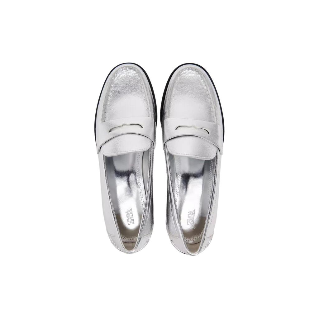Zara Pu Slip-On Loafers Women Shoes Silver 12514310808
