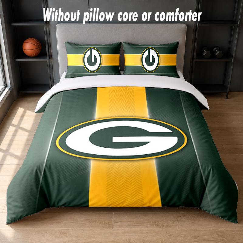 Green Bay Packers Design Bed Bedding Set 1 Duvet Cover + 2 Pillowcases Soft Breathable Household Bed Linens