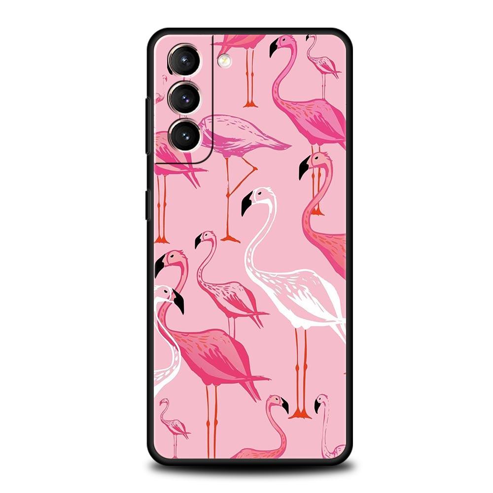 Phone Case For Samsung Galaxy S23 S22 Ultra S20 S21 FE 5G S10 S9 Plus S10E S8 Note 20 Silicone Black Cover Pink Red Flamingo