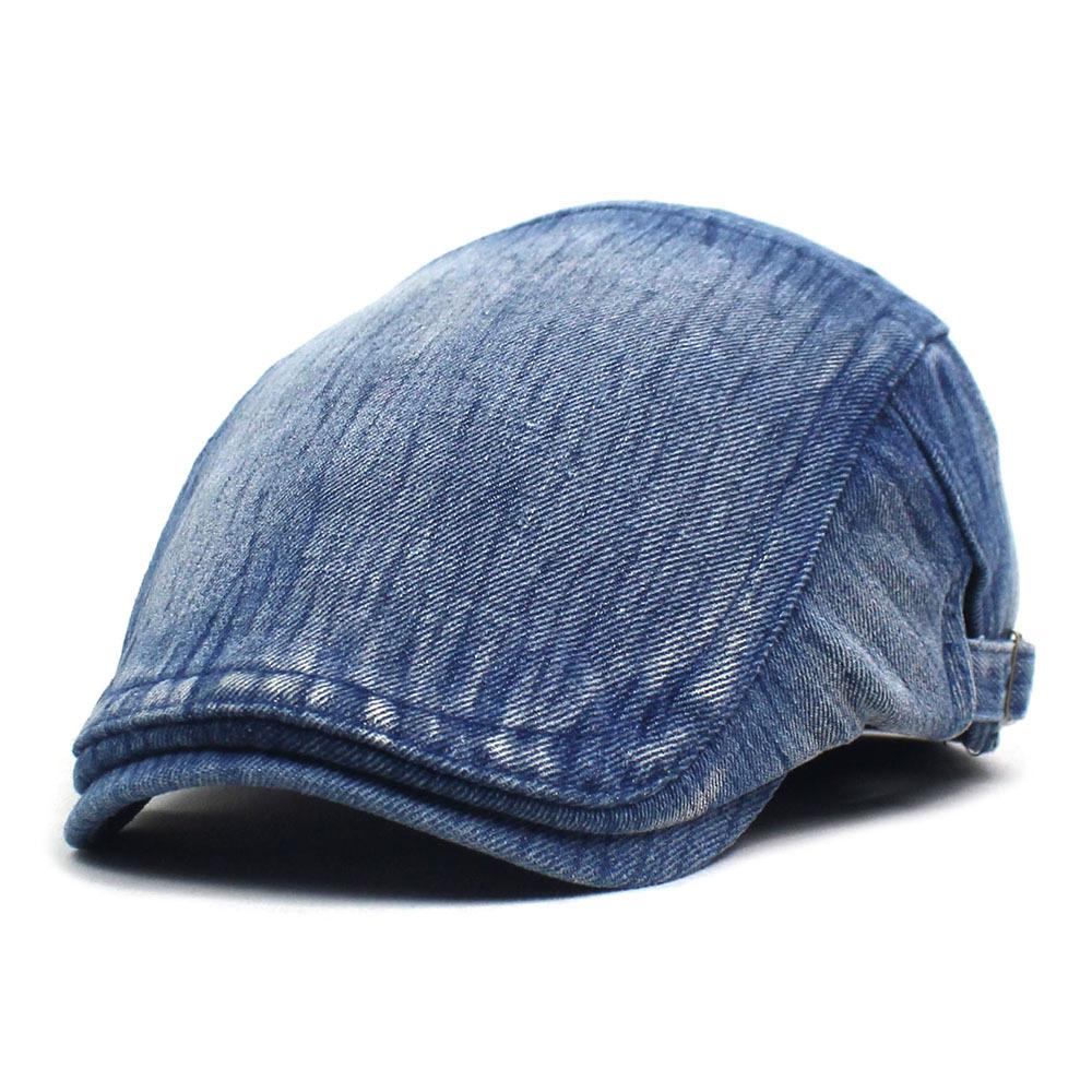 Washed denim beret men's and women's cap autumn and winter fleece thickened warm hat