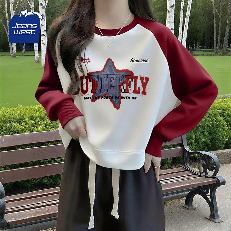 

JEANSWEST CLUB 2025 American Casual Loose Fit Raglan Sweatshirt 2XL