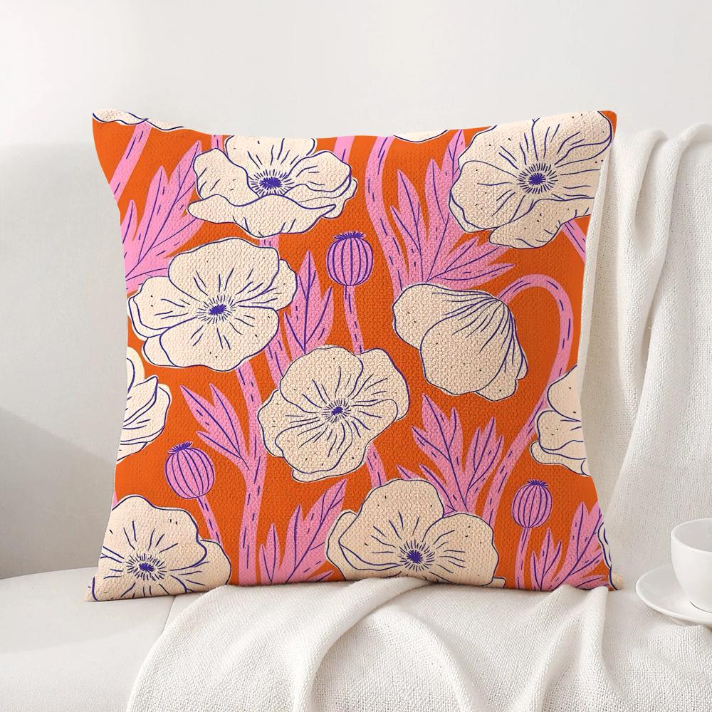 Flower Design Cushion Cover Summer Coolness Linen Fabric Double-Sided Printing Pillow Case Sofa Home Decor Gift