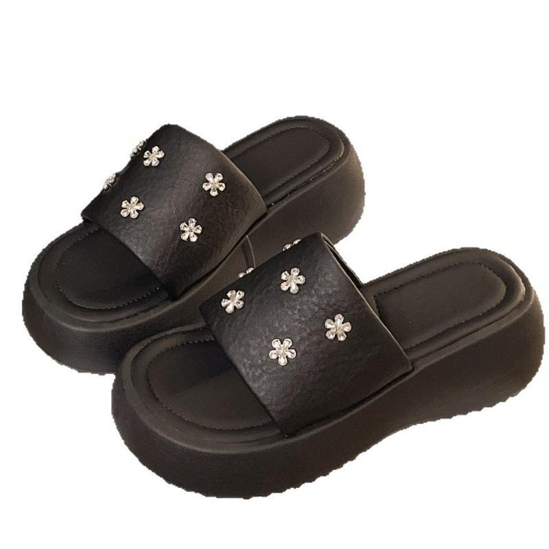 

Туфли на платформе, тапочки на толстой подошве с увеличением высоты, пляжные шлепанцы через плечо 40 чёрный