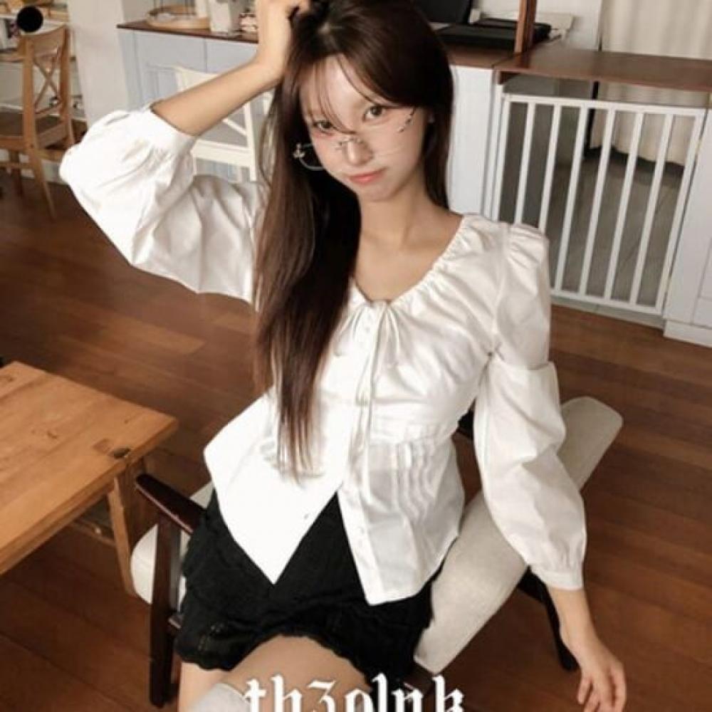 The Pink Women Lay Loose Fit Shirring Puff Pintuck Blouse