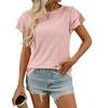 Women's Spring Summer Solid Color Round Neck Sweet Short Sleeved T-shirt Hollowed Out Top