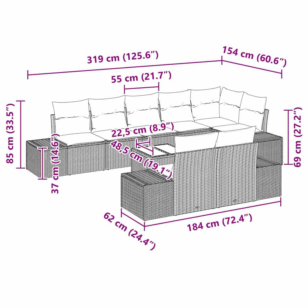 9 Piece Grey Garden Sofa Set with Cushions