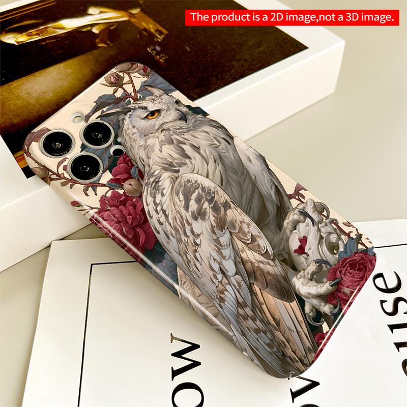 2DFlat Owl with Roses and Skull All inclusive film hard iPhone case, compatible with iPhone 18 Pro Max 17 16 15 14 13 12 11