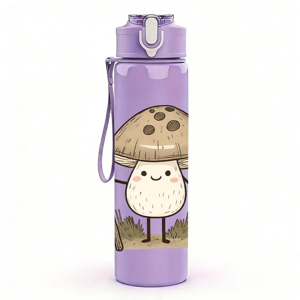 1PC Mushroom Stick Ghost Cartoon 750ml Color Plastic Sports Water Bottle Leakproof Flip Straw Lid Suitable for Sports Office Home Use
