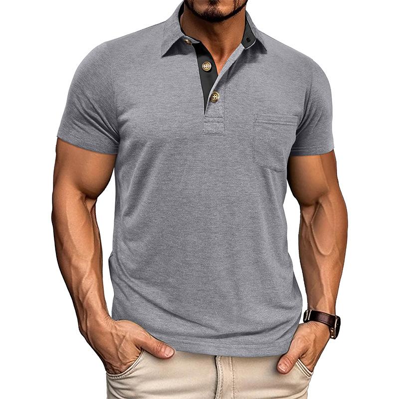 Summer Mens Short Sleeve Turn Down Collar T-Shirt Fashion Patchwork Polos Man