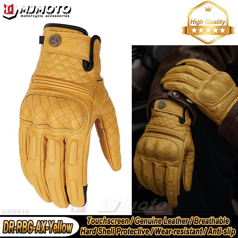 Skórzane Retro Rękawice Motocyklowe Na Całe Palce Ochrona Kostek Skóra Kozia Rękawice Motocyklowe Letnie Rękawice Jazdy Męskie Brązowe