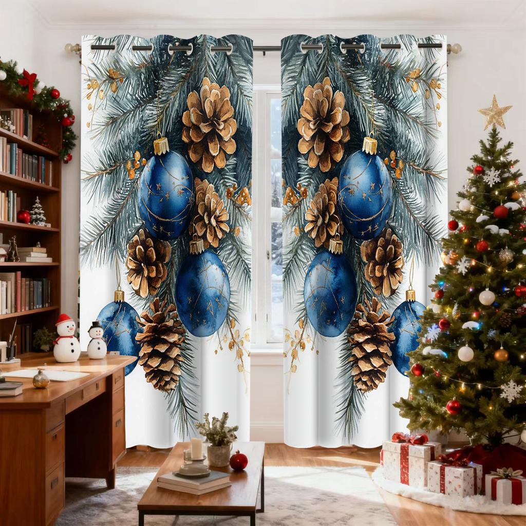 2 Pieces Christmas Decr Patterned Hanging Curtains, Decorative Transparent Curtains For Bedroom Decoration, Bedroom, Office, K