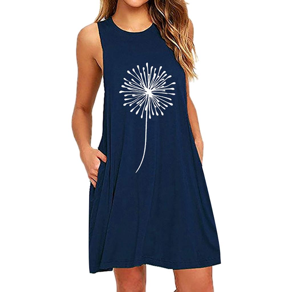 Women's Casual Sleeveless Print A-Line Dress with Pockets Summer Loose Fit Tank Dress for Beach, Party, or Daily Wear