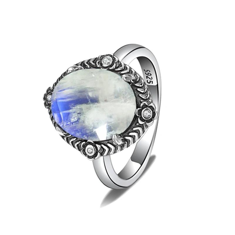 CopperRings Natural Turquoise Ring 10*12MM Moonstone Labradorite Vintage Ring Fine Jewelry Gifts for Women